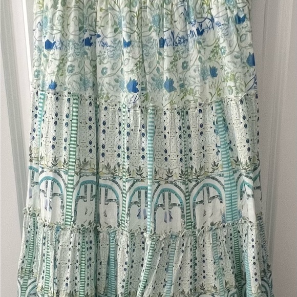 ROCOCO SAND Elan Womens Dress M Blue Green Print Smocked Sleeveless Maxi - Picture 6 of 7